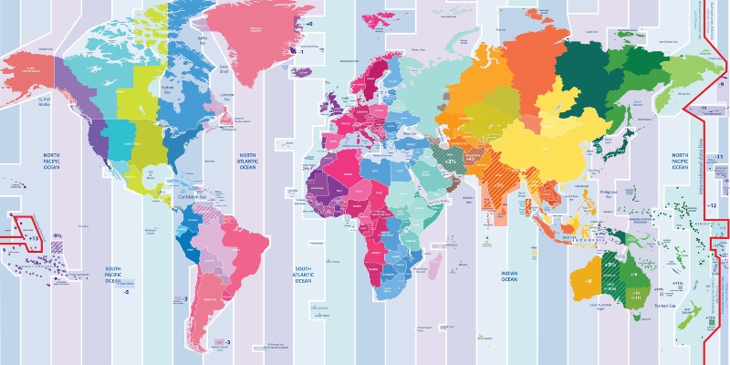 Carte des fuseaux horaires dans le monde